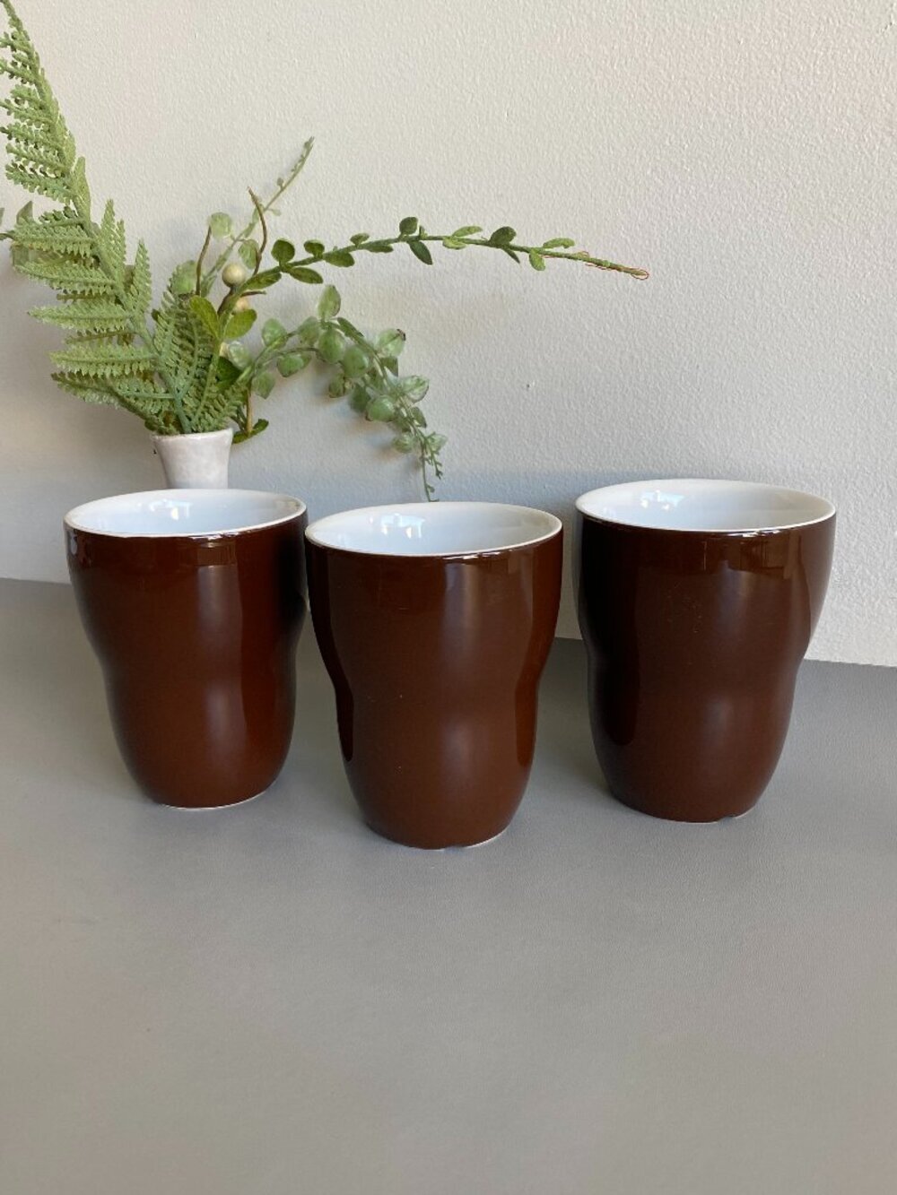 Starbucks 2008 Brown Double Wall Ceramic Tumbler Mugs Set of 3 Coffee Cups 8oz​